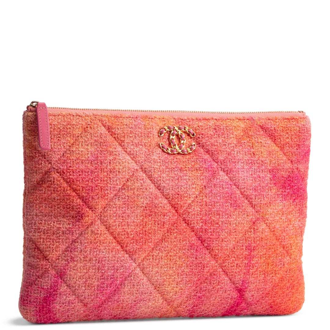 CHANEL Tweed Chanel 19 Cosmetic Case - Coral/Pink