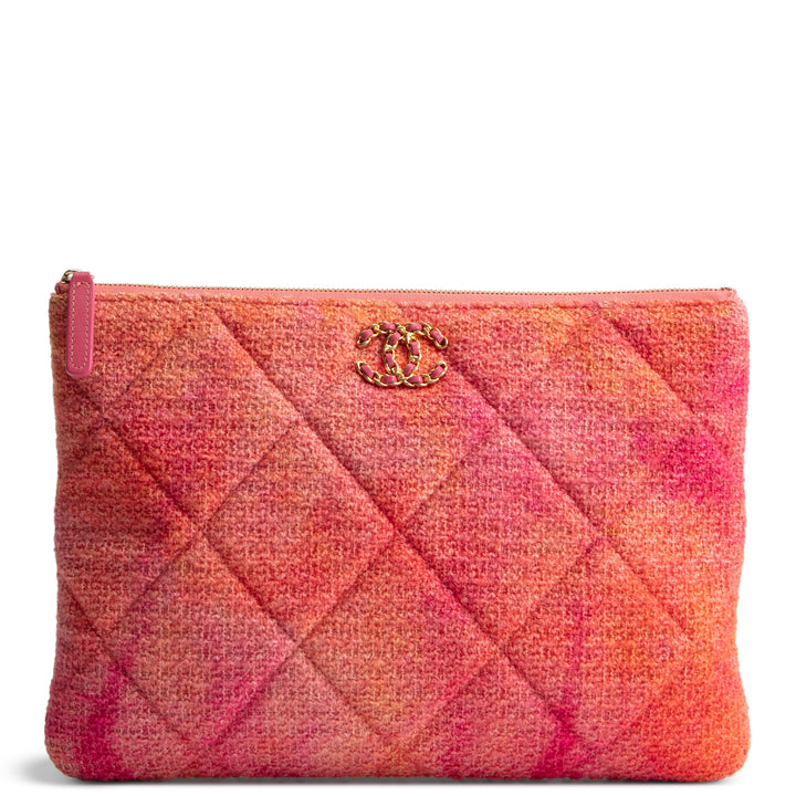 CHANEL Tweed Chanel 19 Cosmetic Case - Coral/Pink