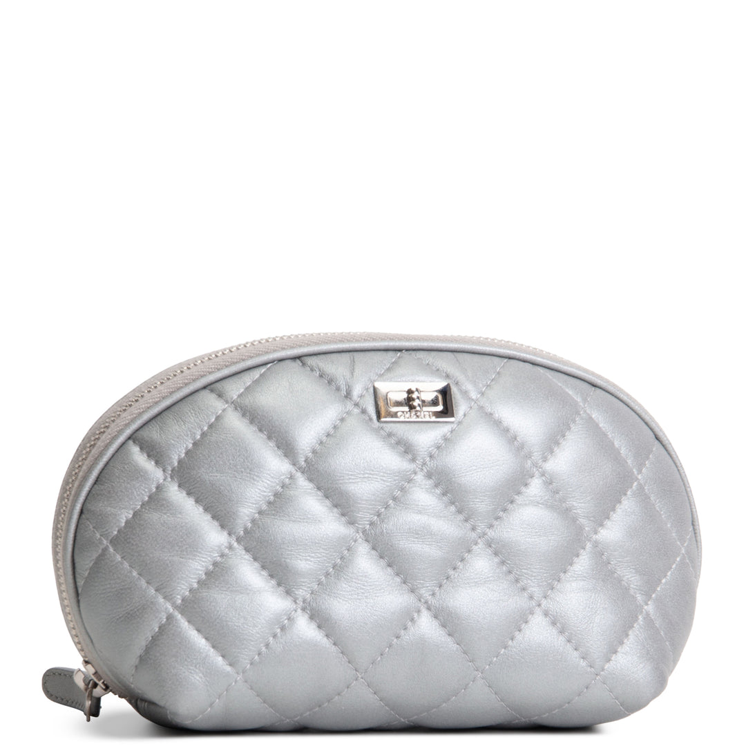 CHANEL Silver Quilted Leather Reissue Cosmetic Pouch