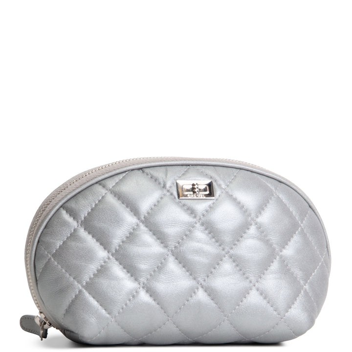 CHANEL Silver Quilted Leather Reissue Cosmetic Pouch