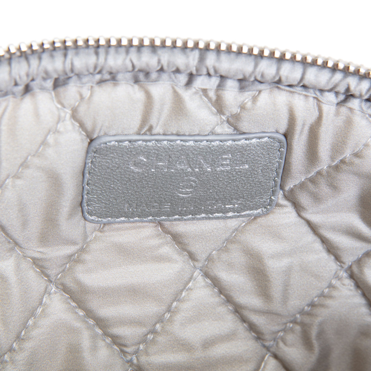 CHANEL Silver Quilted Leather Reissue Cosmetic Pouch