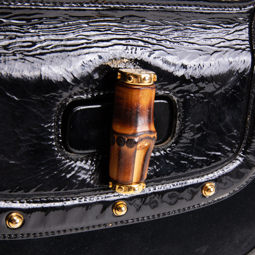 GUCCI Suede Bamboo Peggy Shoulder Bag - Black OUTLET FINAL SALE