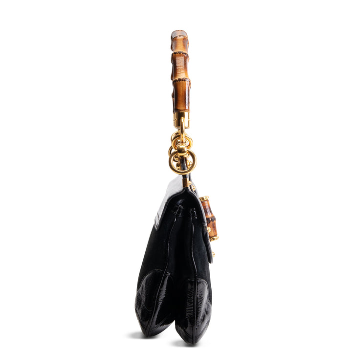 GUCCI Suede Bamboo Peggy Shoulder Bag - Black OUTLET FINAL SALE