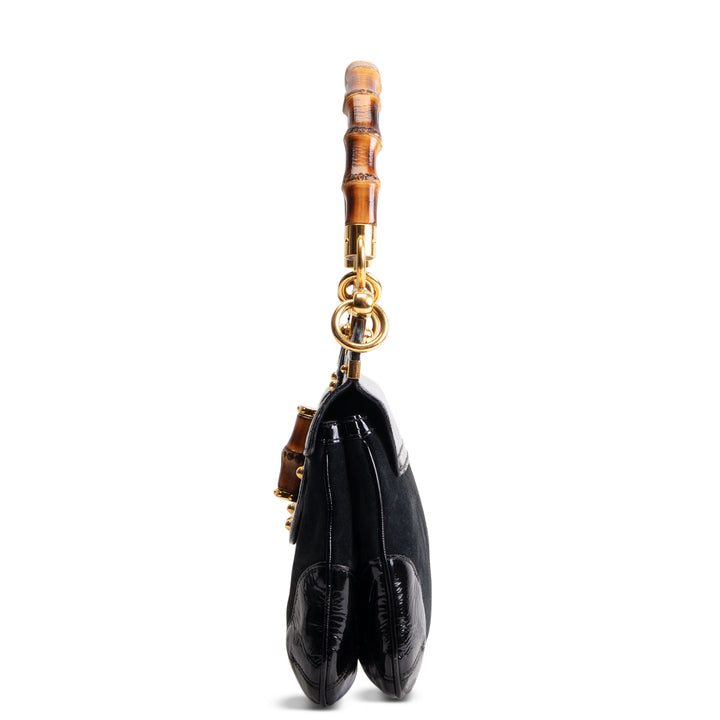 GUCCI Suede Bamboo Peggy Shoulder Bag - Black OUTLET FINAL SALE