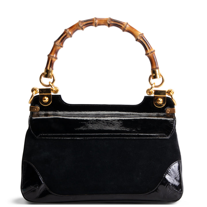 GUCCI Suede Bamboo Peggy Shoulder Bag - Black OUTLET FINAL SALE
