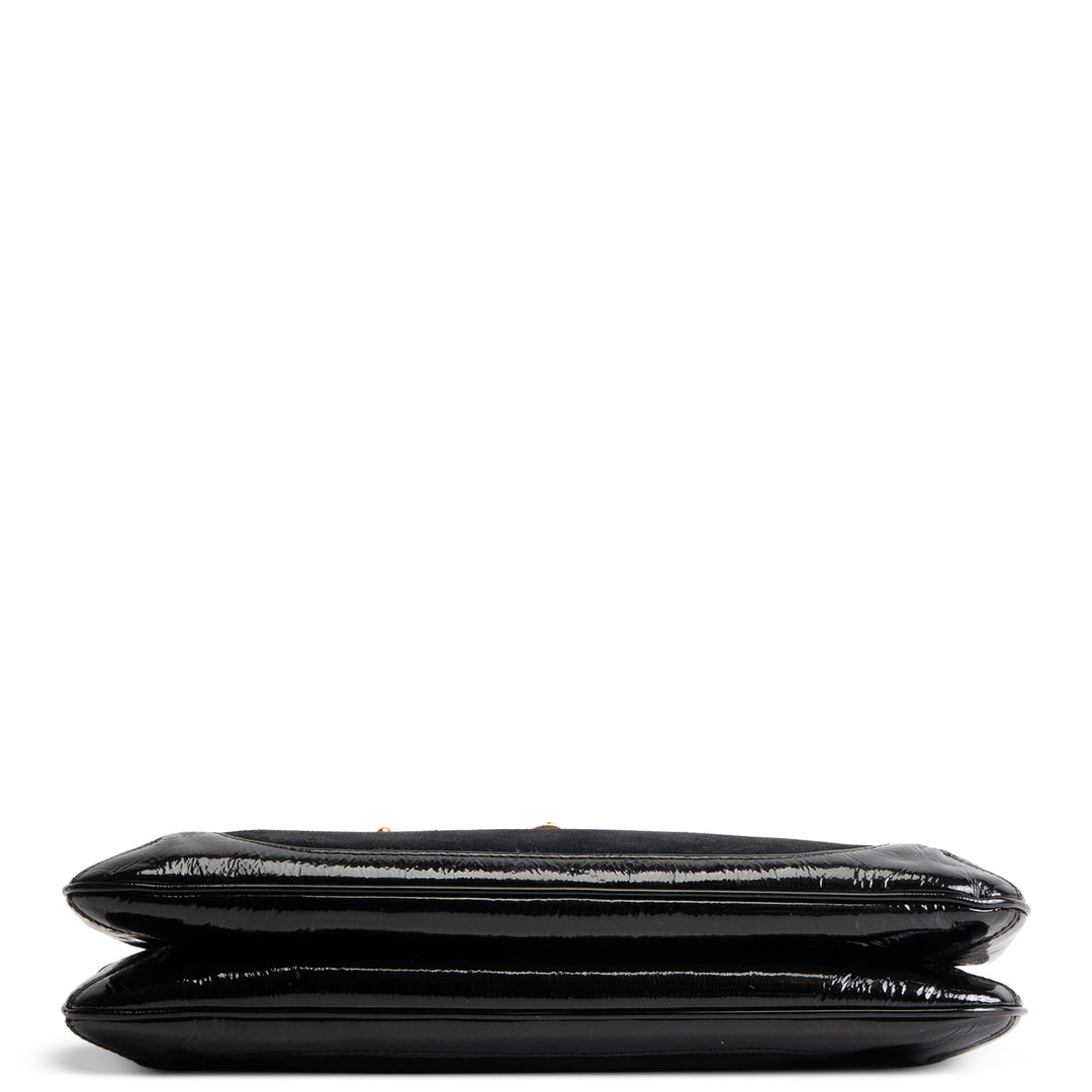 GUCCI Suede Bamboo Peggy Shoulder Bag - Black OUTLET FINAL SALE