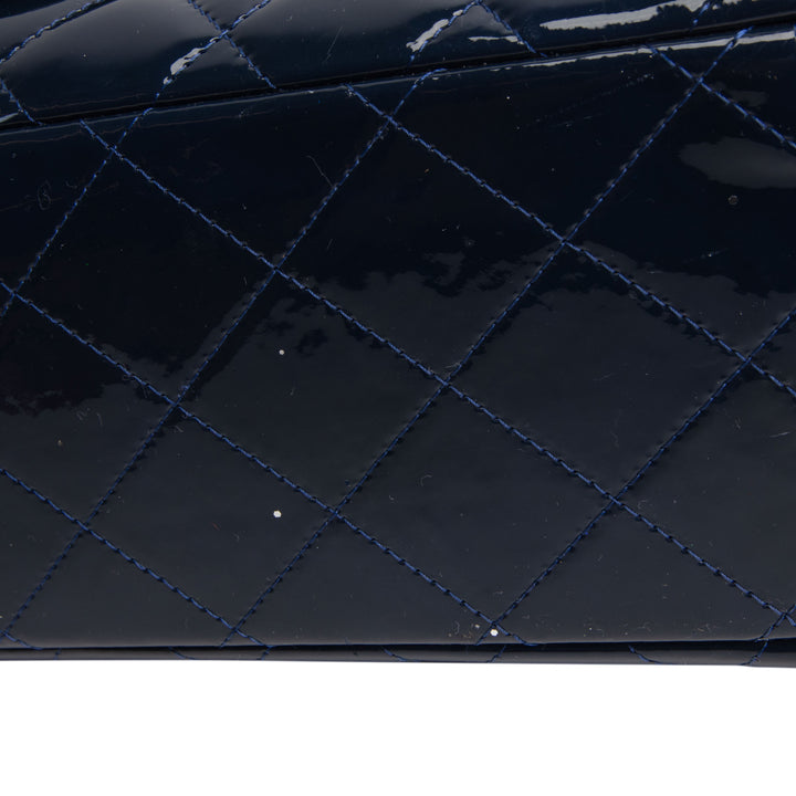 CHANEL Patent Maxi Single Flap Bag - Navy