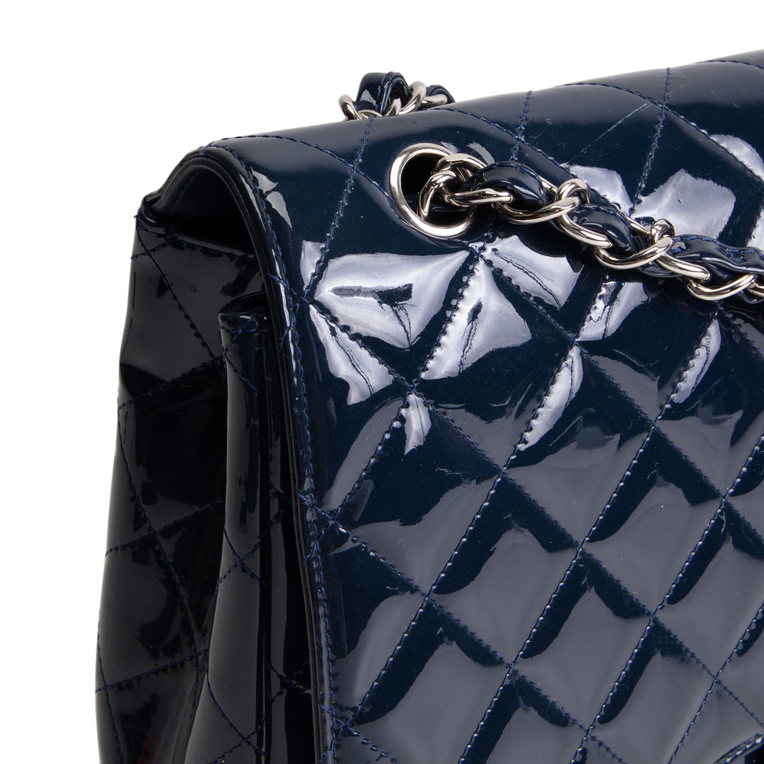 CHANEL Patent Maxi Single Flap Bag - Navy