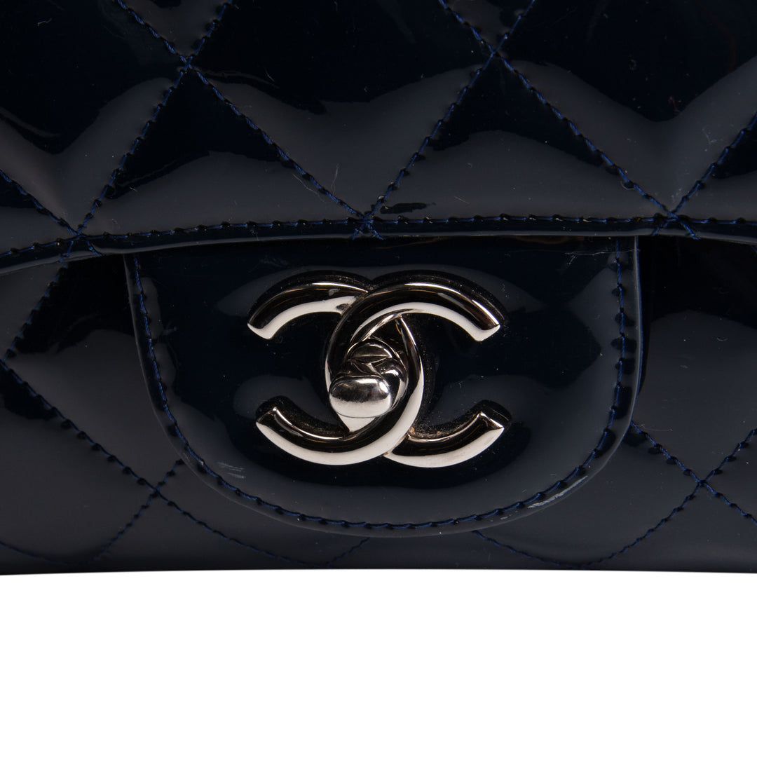 CHANEL Patent Maxi Single Flap Bag - Navy