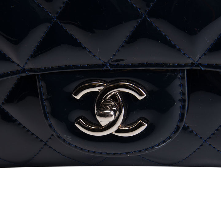 CHANEL Patent Maxi Single Flap Bag - Navy