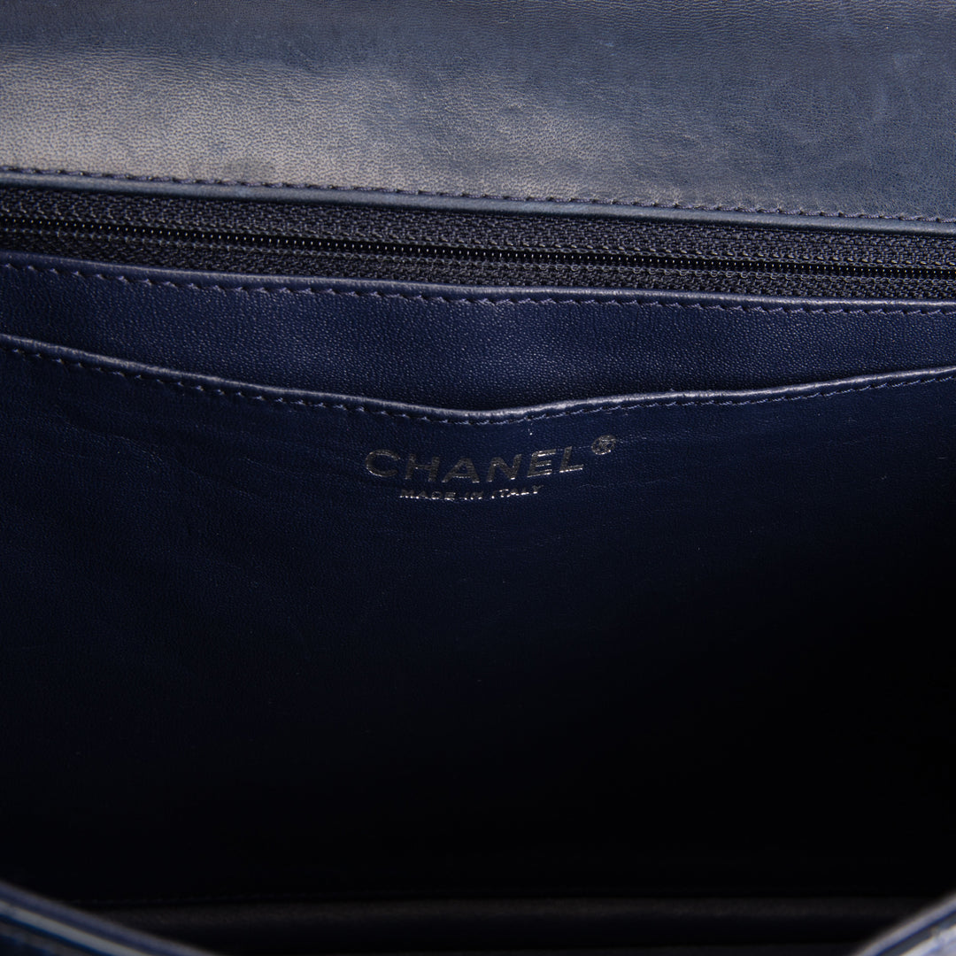 CHANEL Patent Maxi Single Flap Bag - Navy