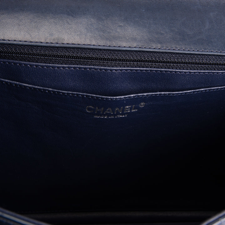 CHANEL Patent Maxi Single Flap Bag - Navy