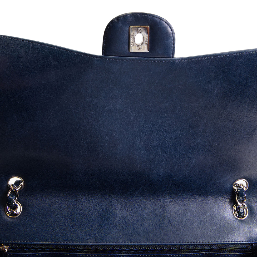 CHANEL Patent Maxi Single Flap Bag - Navy