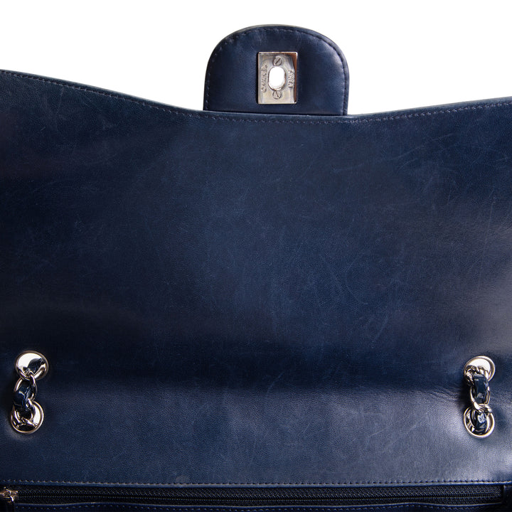 CHANEL Patent Maxi Single Flap Bag - Navy