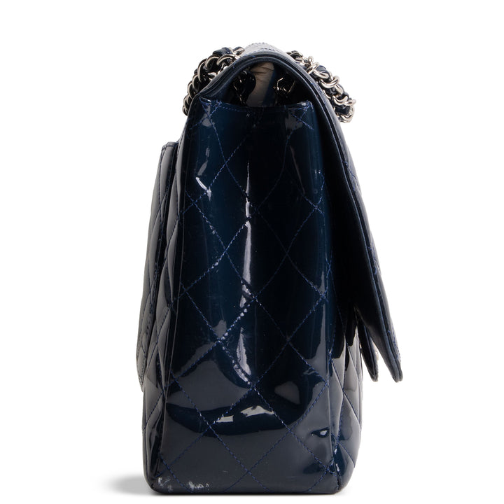 CHANEL Patent Maxi Single Flap Bag - Navy