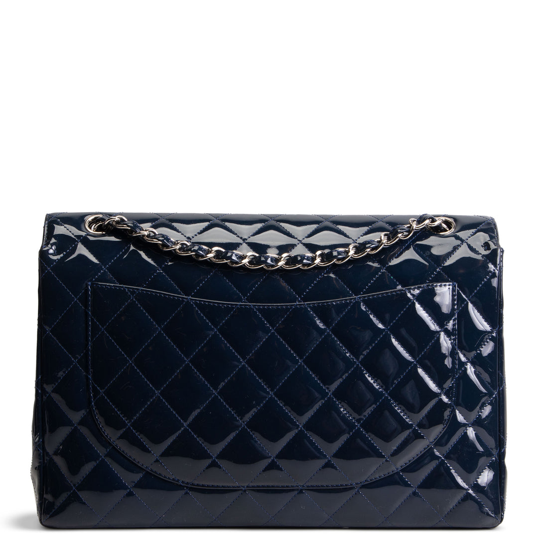 CHANEL Patent Maxi Single Flap Bag - Navy
