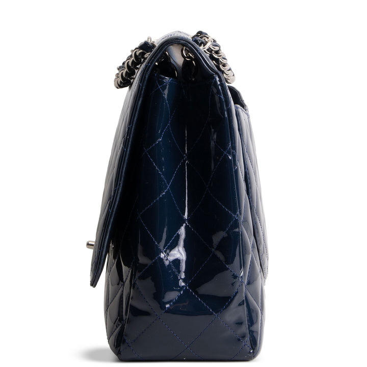CHANEL Patent Maxi Single Flap Bag - Navy