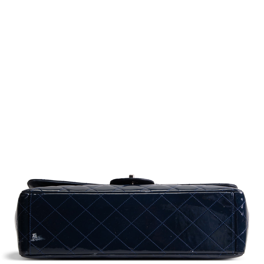 CHANEL Patent Maxi Single Flap Bag - Navy