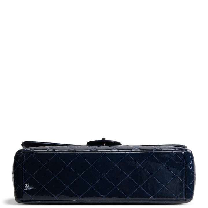 CHANEL Patent Maxi Single Flap Bag - Navy