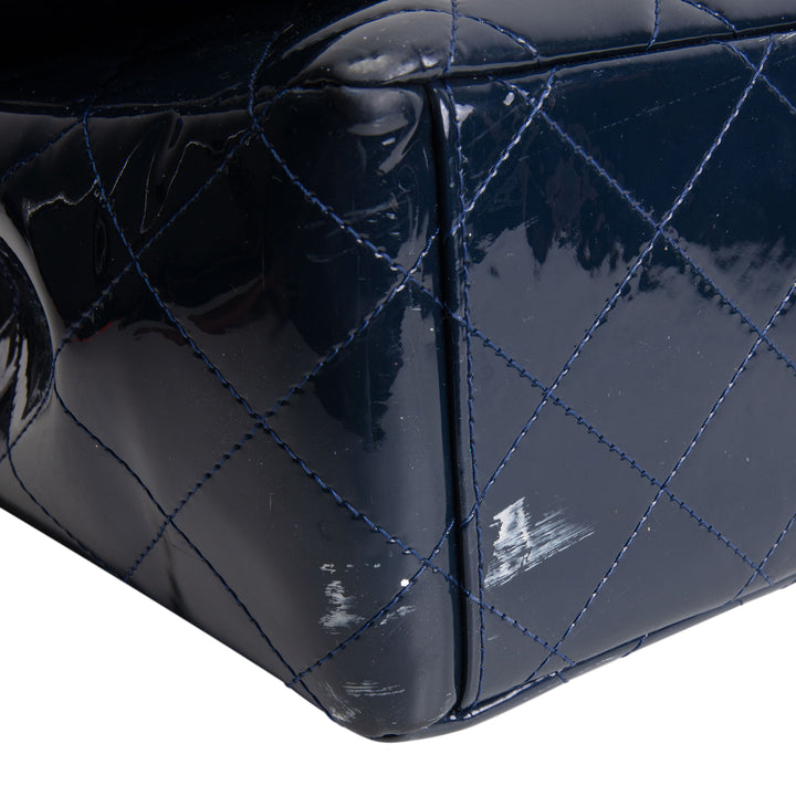 CHANEL Patent Maxi Single Flap Bag - Navy