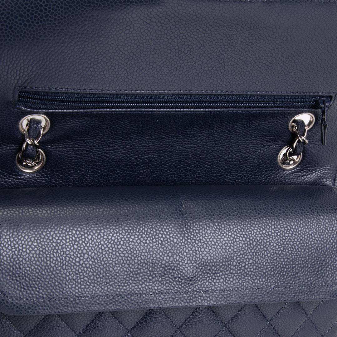 CHANEL Classic Caviar Medium Double Flap - Navy Blue