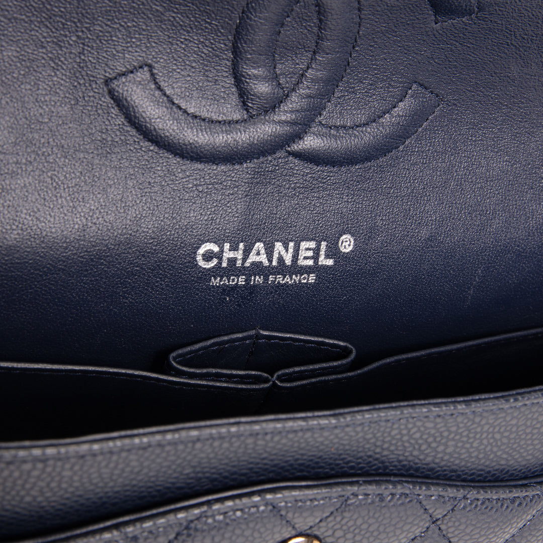 CHANEL Classic Caviar Medium Double Flap - Navy Blue