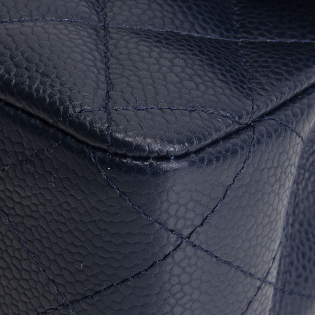 CHANEL Classic Caviar Medium Double Flap - Navy Blue