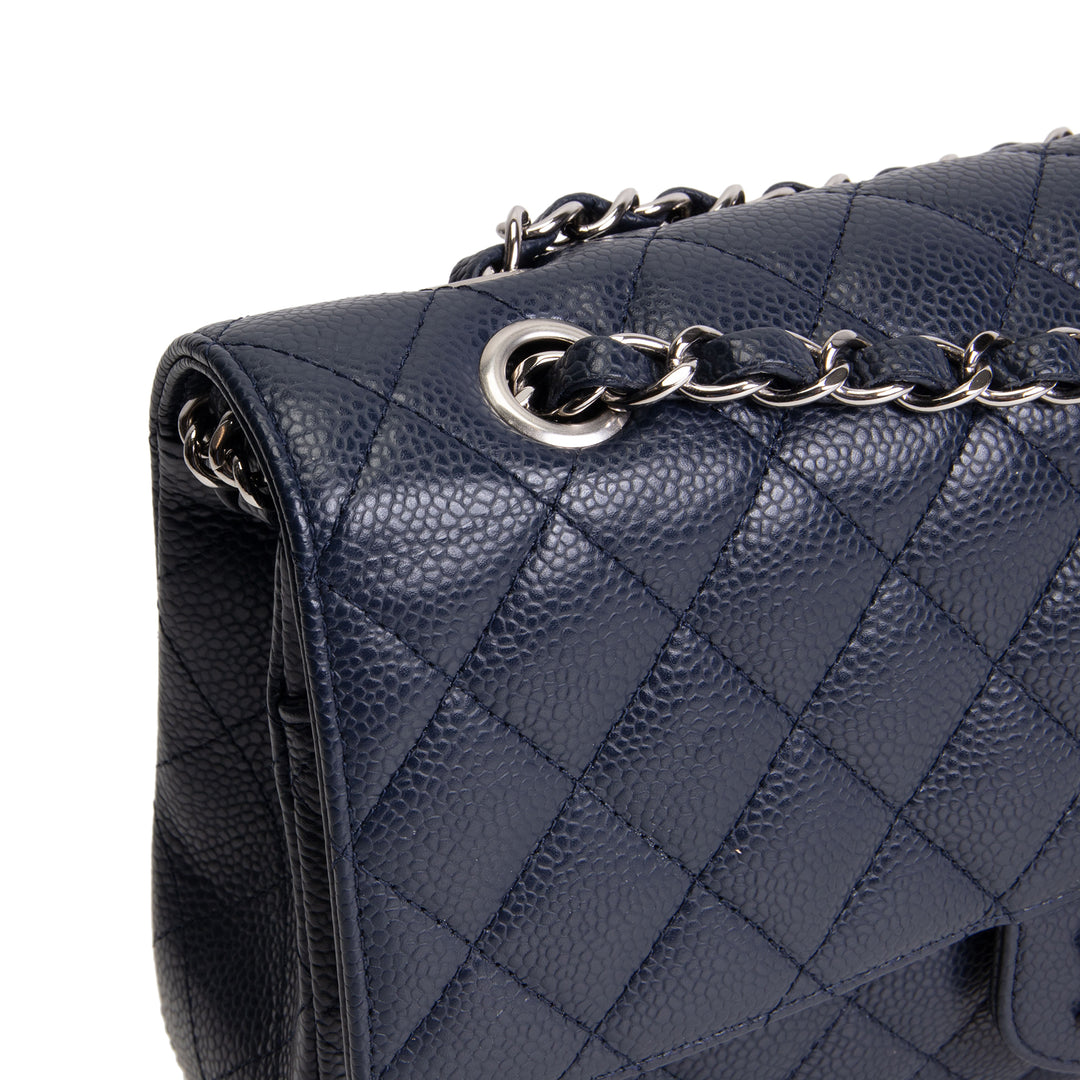 CHANEL Classic Caviar Medium Double Flap - Navy Blue