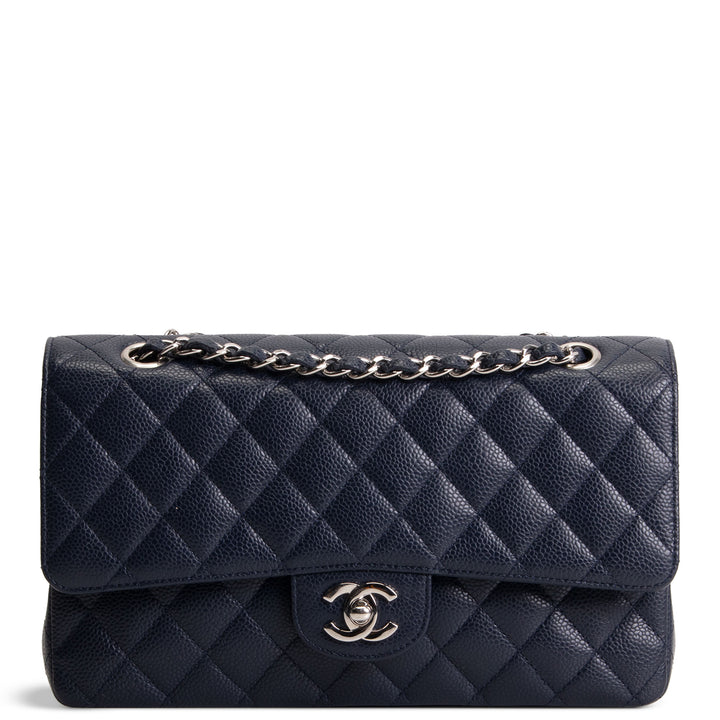 CHANEL Classic Caviar Medium Double Flap - Navy Blue