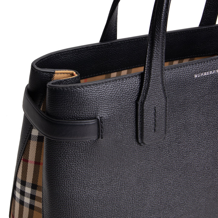 BURBERRY Leather Banner Tote - Black