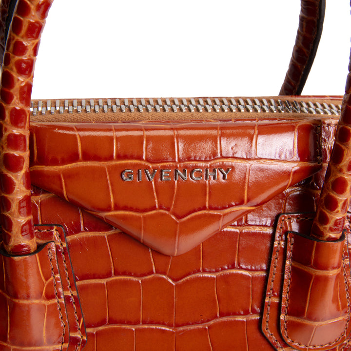 GIVENCHY Antigonia Crocodile Embossed - Small - Cognac