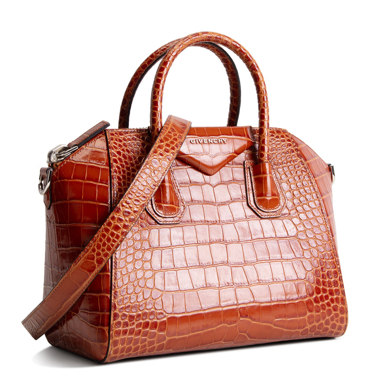 GIVENCHY Antigonia Crocodile Embossed - Small - Cognac