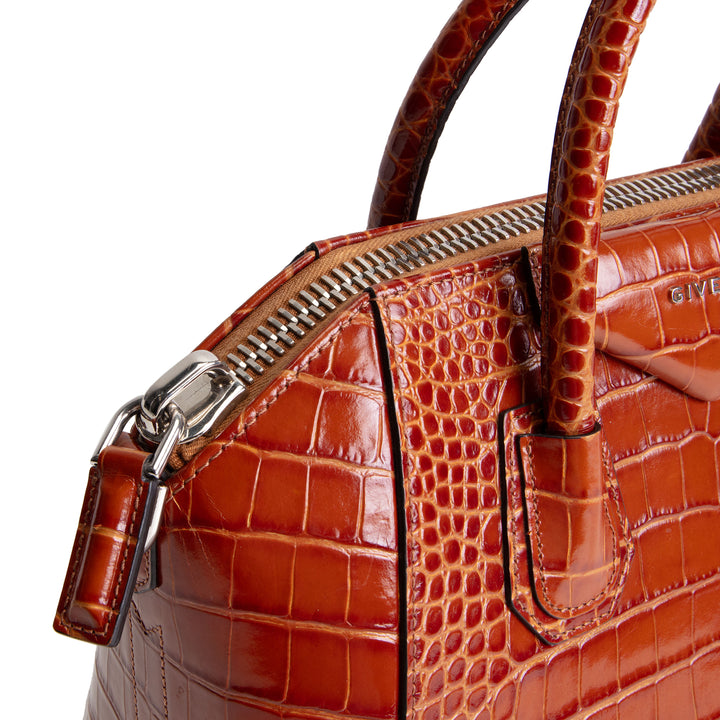GIVENCHY Antigonia Crocodile Embossed - Small - Cognac
