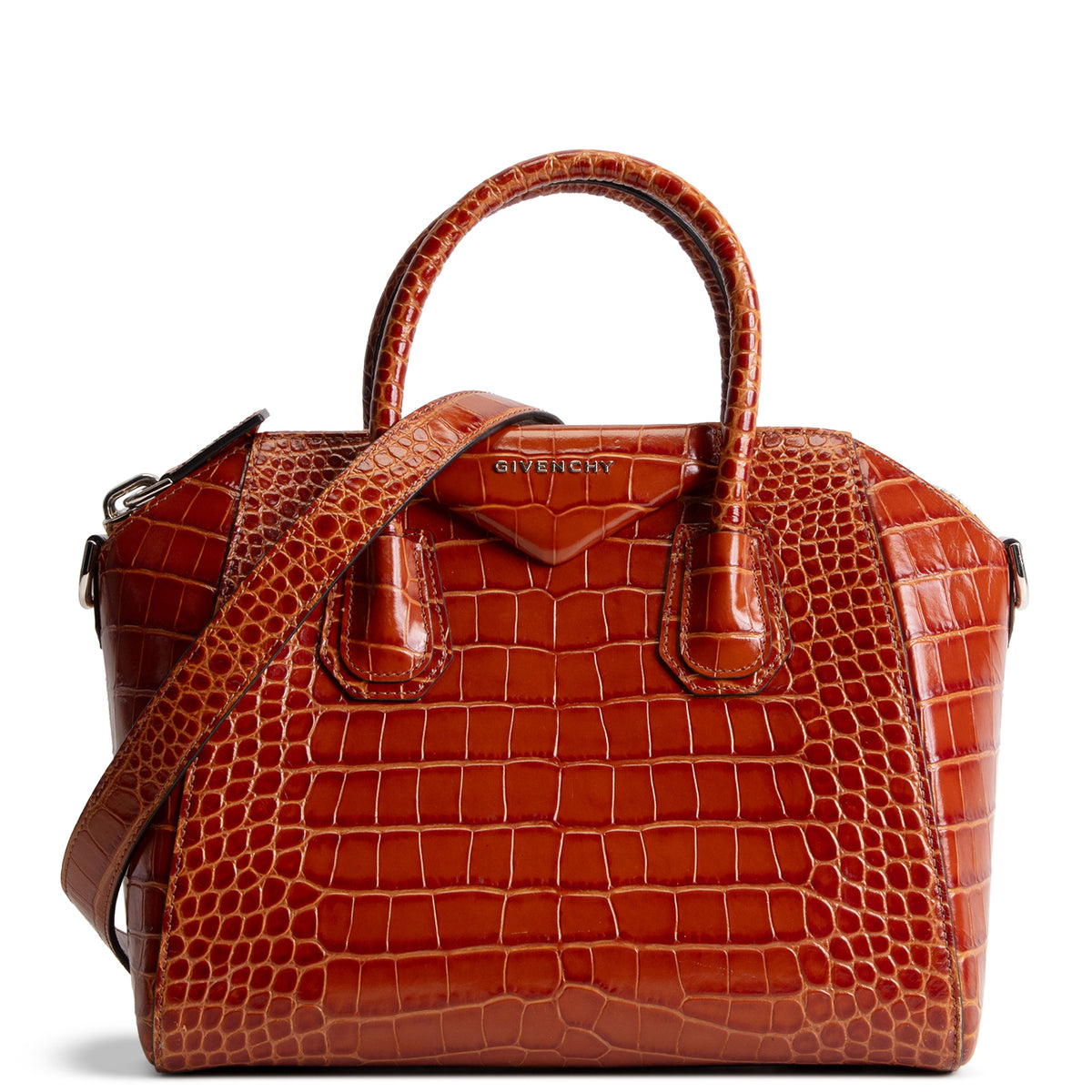 GIVENCHY Antigonia Crocodile Embossed - Small - Cognac