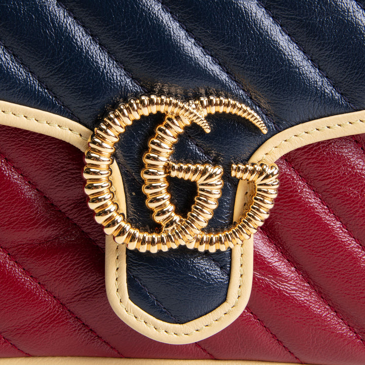 GUCCI Top Handle GG Marmont Torchon Shoulder Bag - Burgundy/Navy
