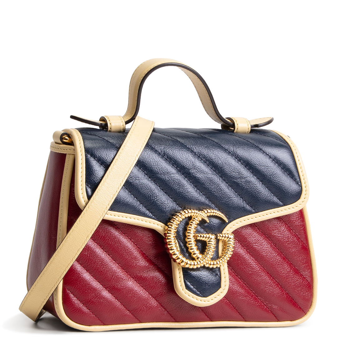 GUCCI Top Handle GG Marmont Torchon Shoulder Bag - Burgundy/Navy