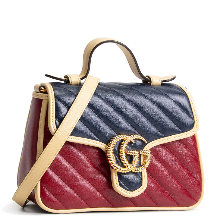 GUCCI Top Handle GG Marmont Torchon Shoulder Bag - Burgundy/Navy