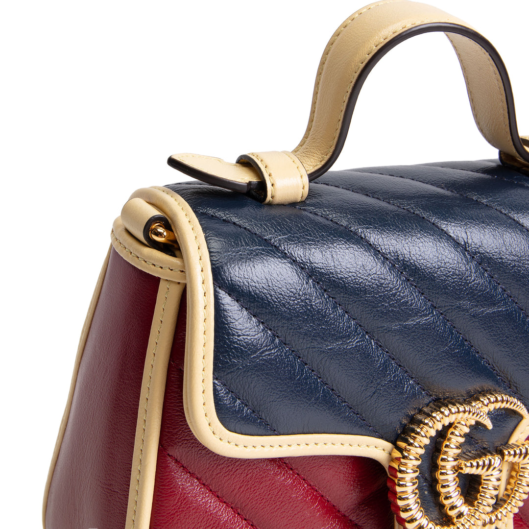 GUCCI Top Handle GG Marmont Torchon Shoulder Bag - Burgundy/Navy