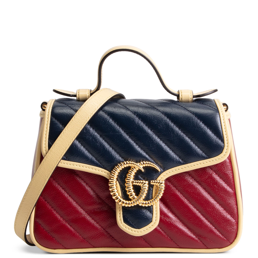 GUCCI Top Handle GG Marmont Torchon Shoulder Bag - Burgundy/Navy