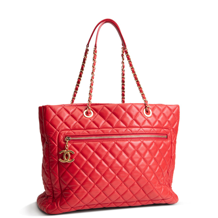 CHANEL Quilted CC Shoulder Tote- Red OUTLET FINAL SALE