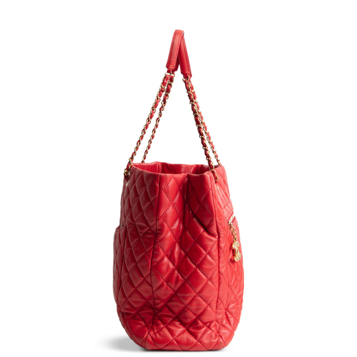 CHANEL Quilted CC Shoulder Tote- Red OUTLET FINAL SALE