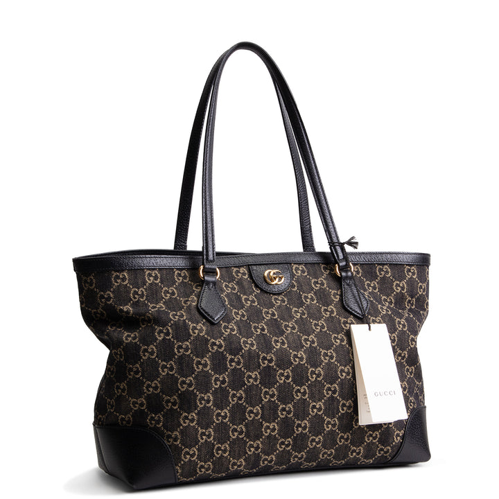 GUCCI Jacquard Black Denim Medium Ophidia Tote