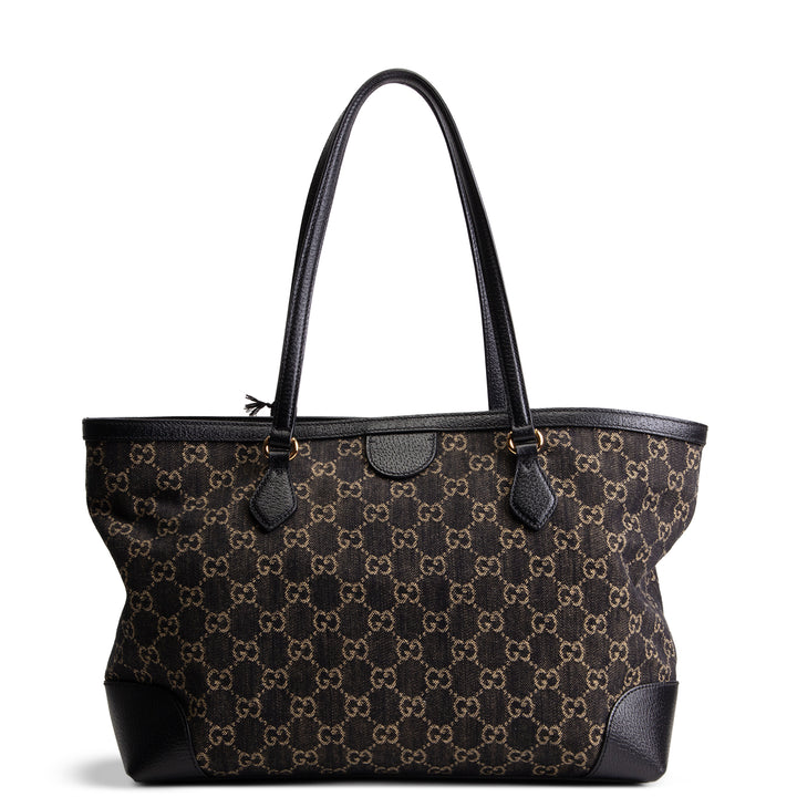 GUCCI Jacquard Black Denim Medium Ophidia Tote