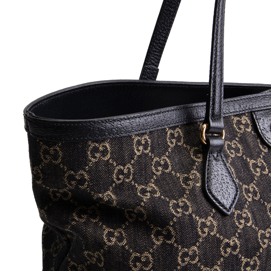 GUCCI Jacquard Black Denim Medium Ophidia Tote