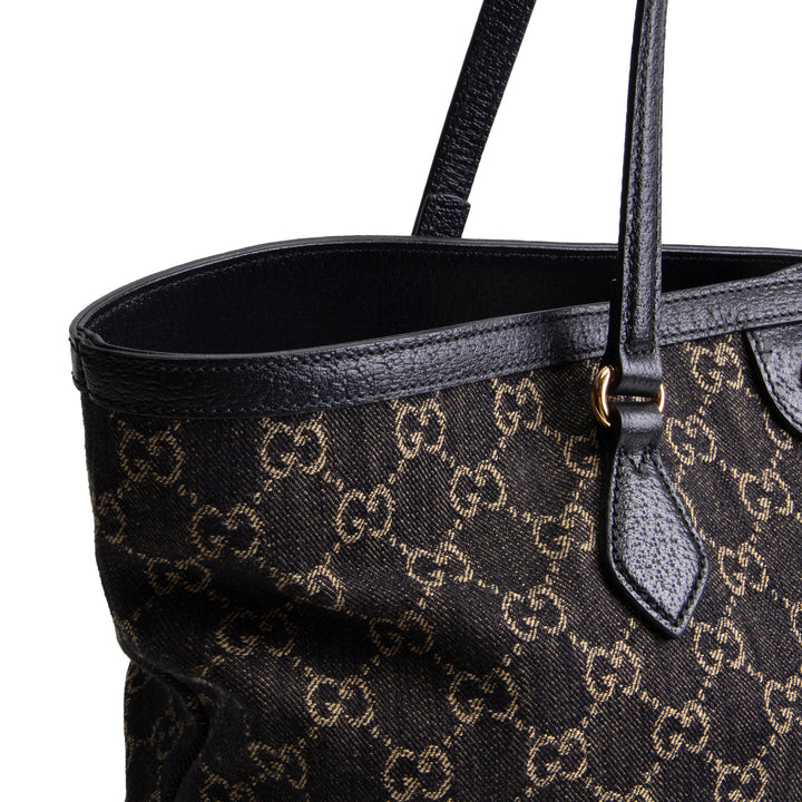 GUCCI Jacquard Black Denim Medium Ophidia Tote