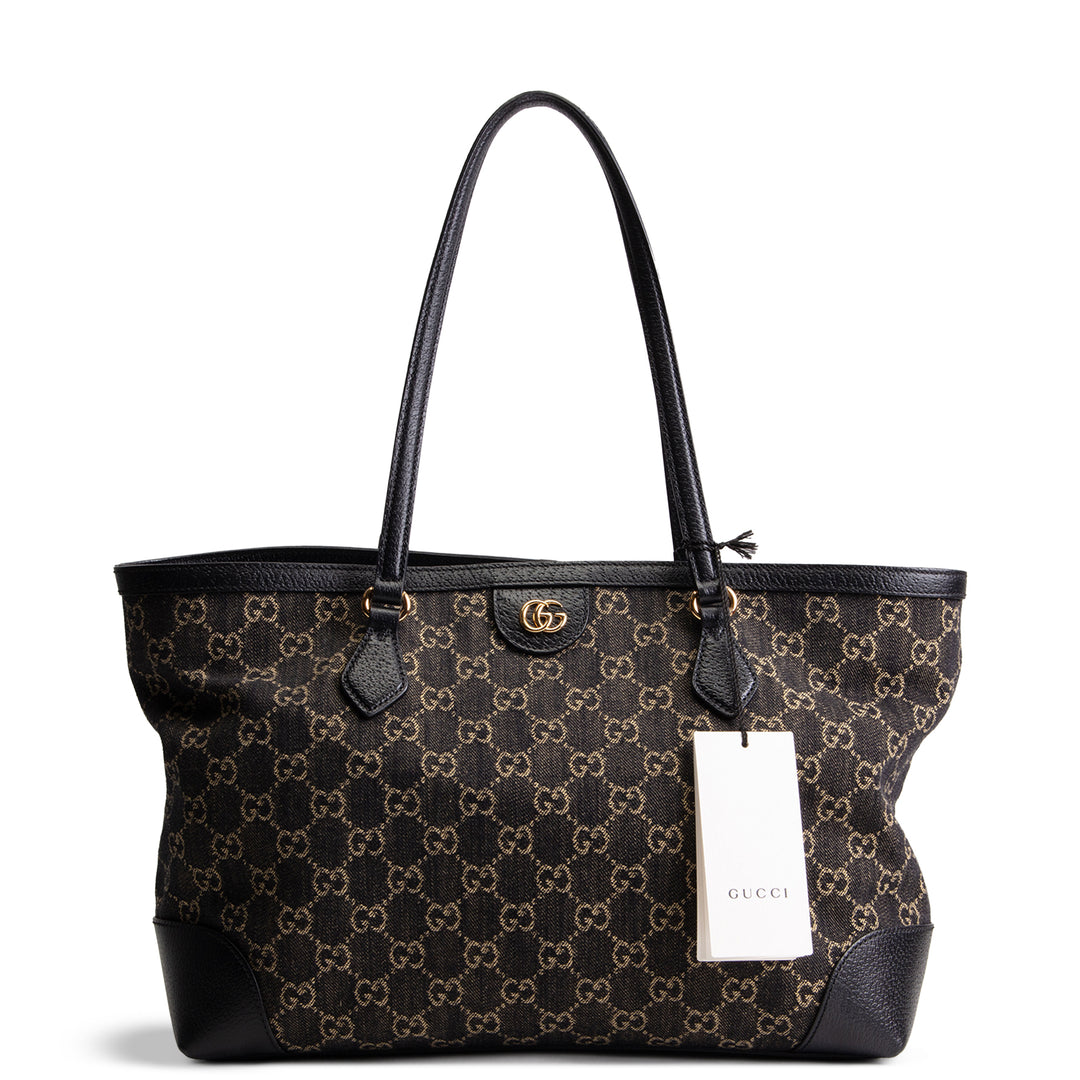 GUCCI Jacquard Black Denim Medium Ophidia Tote