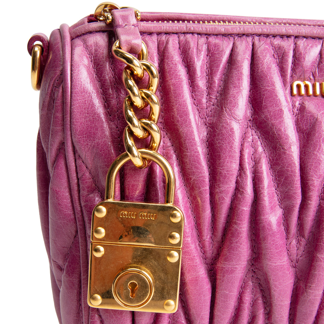MIU MIU Vitello Lux Matelasse Shoulder Bag Loto - Pink