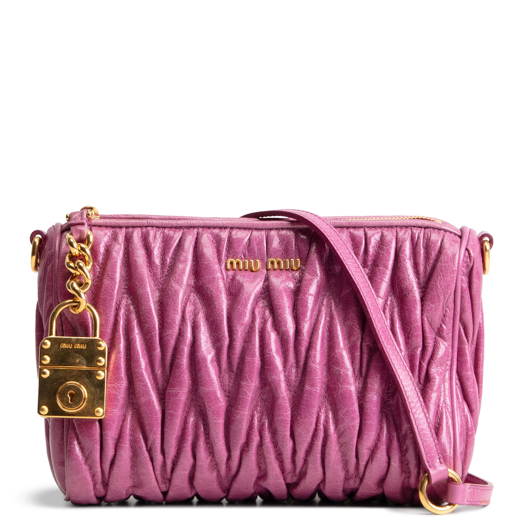 MIU MIU Vitello Lux Matelasse Shoulder Bag Loto - Pink