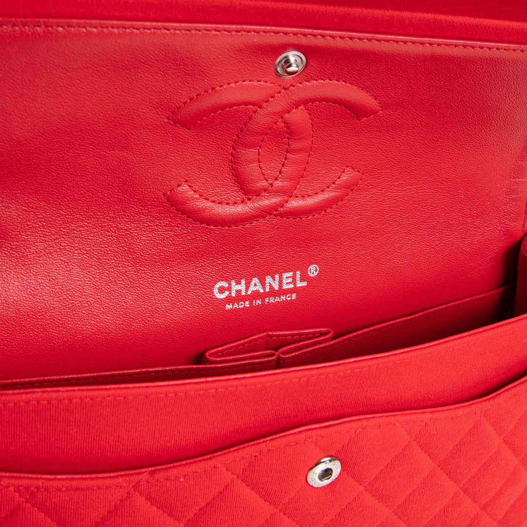CHANEL Jersey Medium Double Flap Bag - Red
