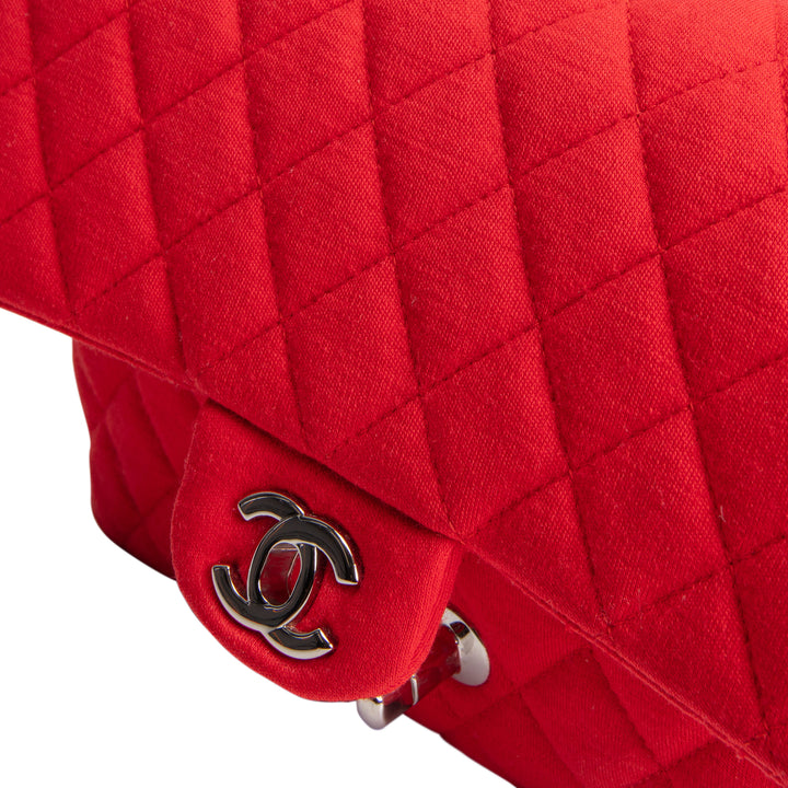 CHANEL Jersey Medium Double Flap Bag - Red